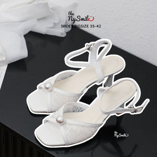 Giày cao gót 5cm BIG SIZE 35 - 42 Cao Gót Nữ  Phối ren , cao gót nữ dự tiệc sang chảnh - THENYSMILE - IVY