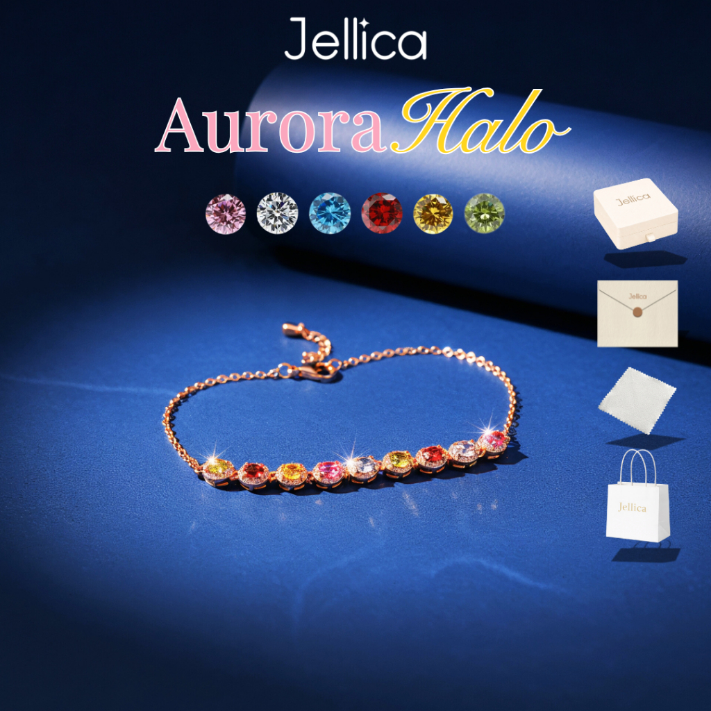Jellica Aurora Halo - Vòng Tay Nữ Đính Đá Cz Mạ Vàng Hồng 18K, Lắc Tay Nữ Titan Đá Zircon Mạ Vàng Hồ