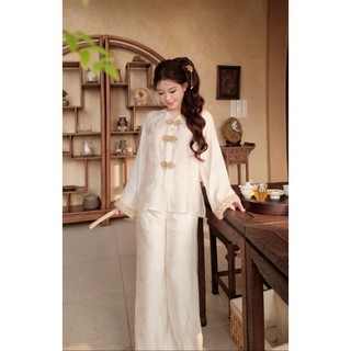 [ Dáng Suông ] Pháp Phục Tằm Tencel Cổ V tay Phối Sang Chảnh Đính Cúc Tết - Mã P9