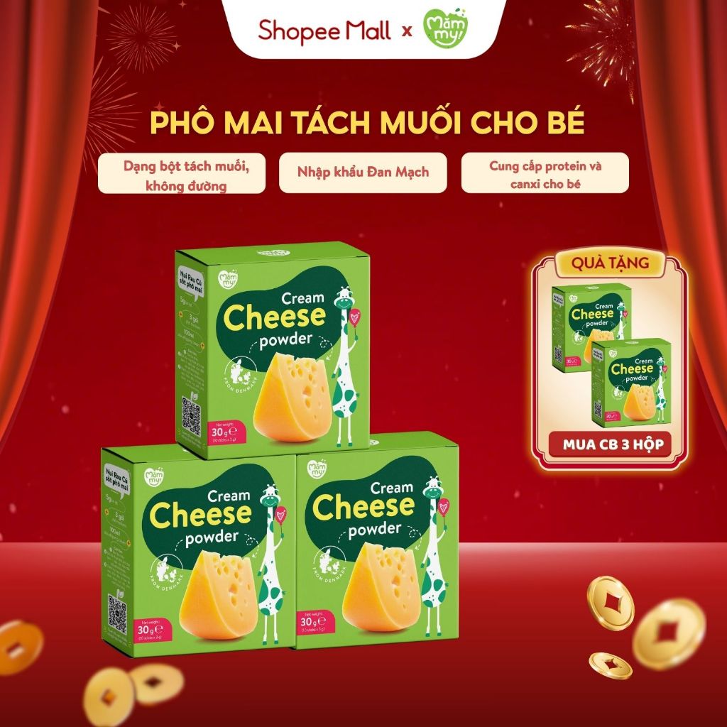 Phô mai tách muối Mămmy vị rau củ dạng bột kết hợp với rau củ tự nhiên bổ sung canxi, chất xơ bé 6th