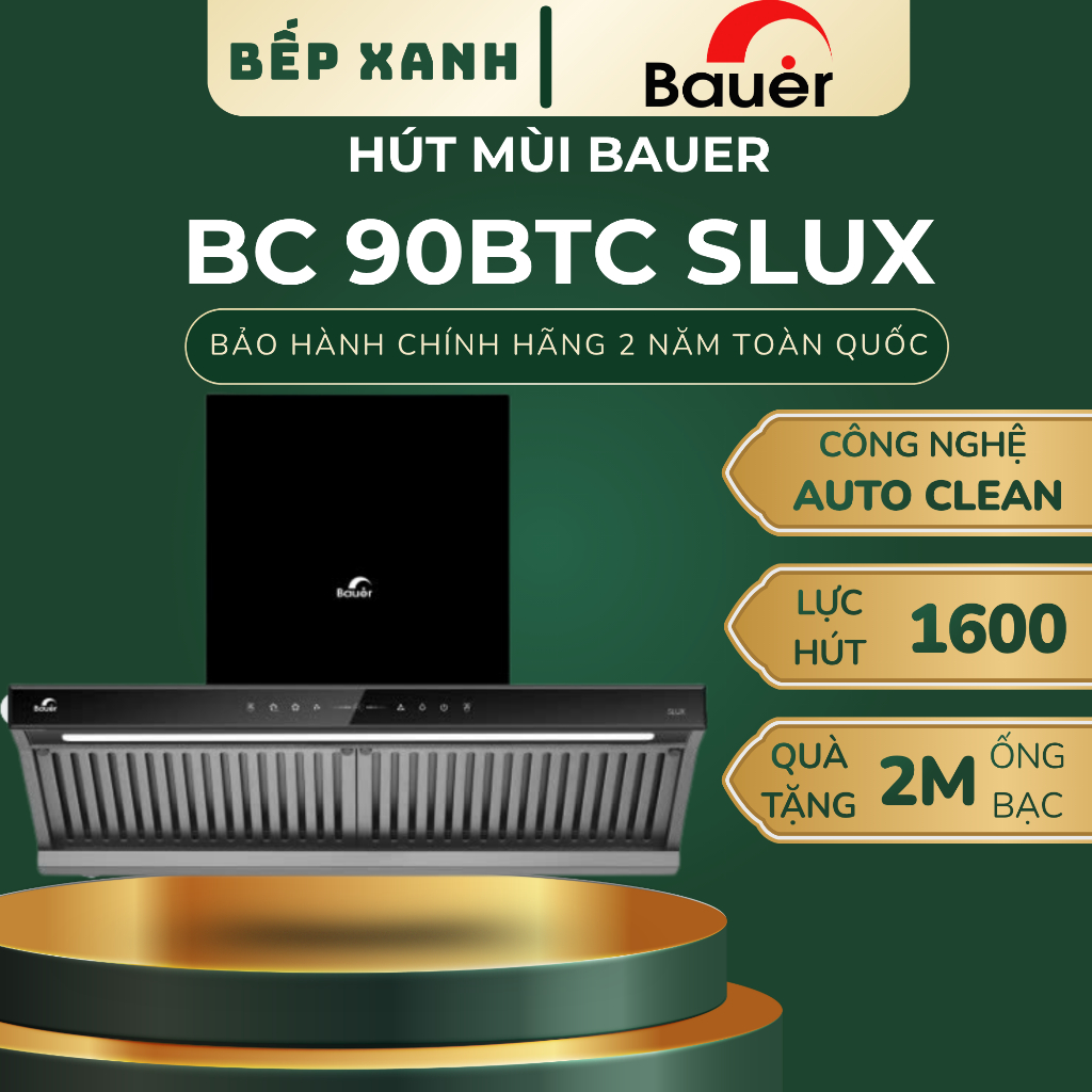 Máy hút mùi Bauer BC 90BTC SLUX, Hút mùi cao cấp chữ T BC 90BTC Slux động cơ ly tâm cánh thép.
