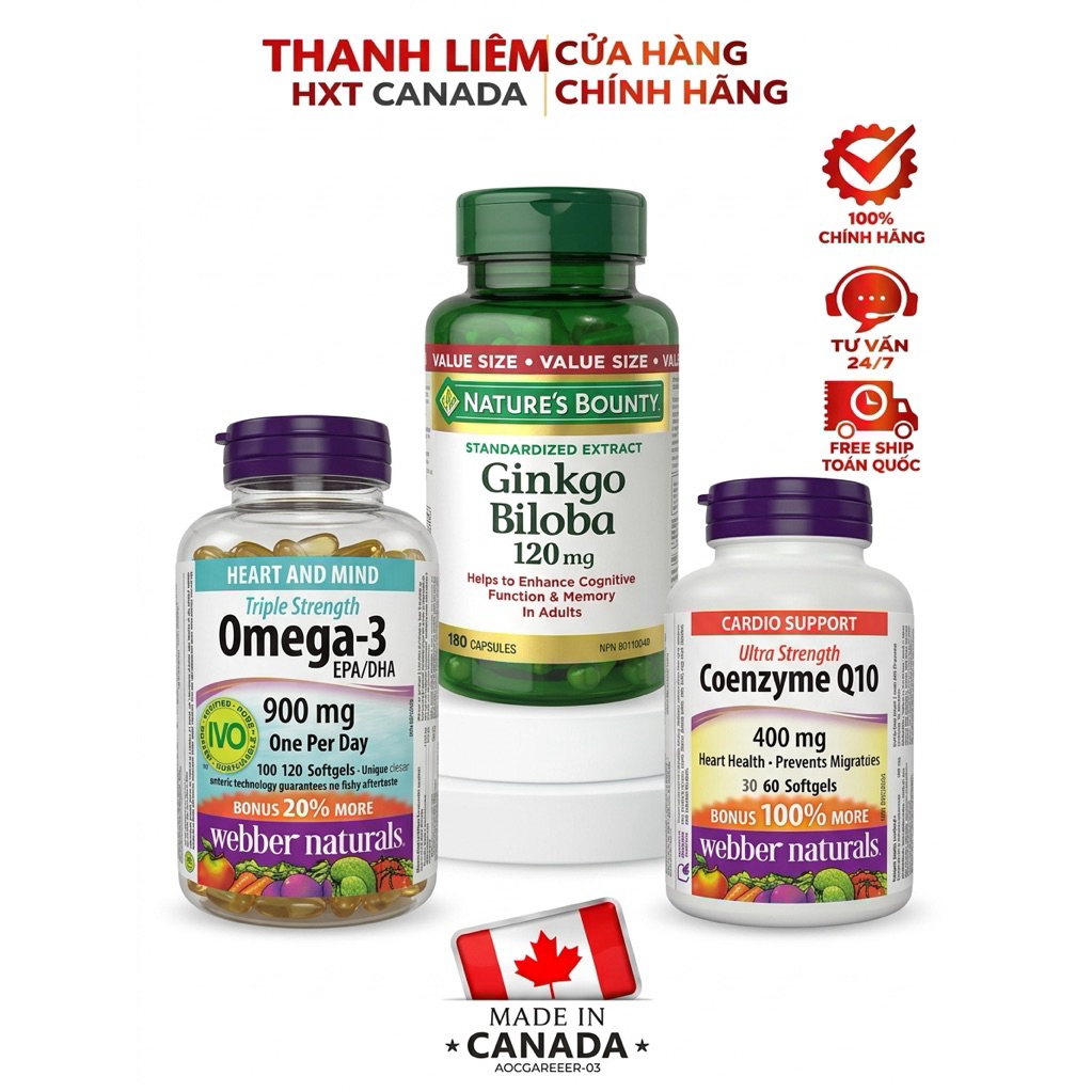 Combo Sức Khỏe Toàn Diện ( Ginkgo Biloba, Omega-3 và Coenzyme Q10 )