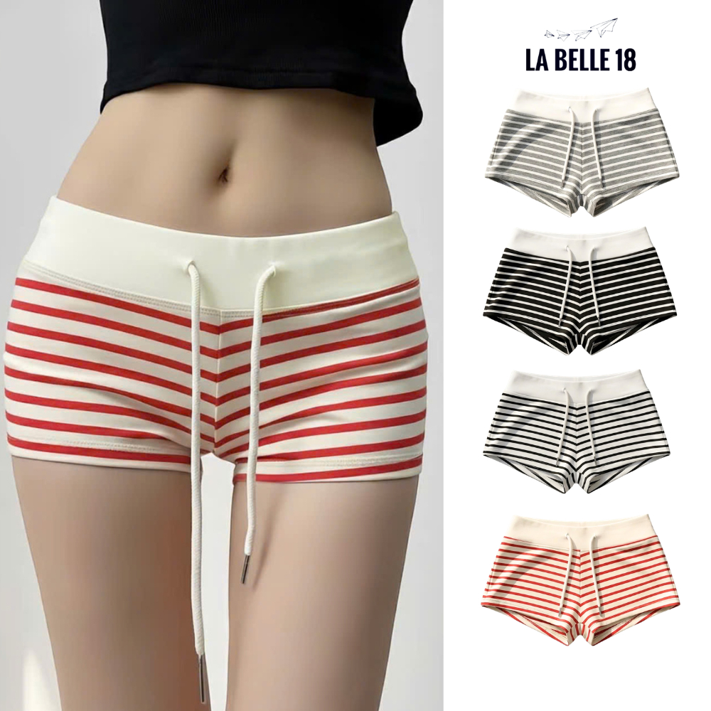 Quần Đùi Nữ Ngắn Kẻ Sọc Phối Lưng Bản To Cá Tính La_Belle_18