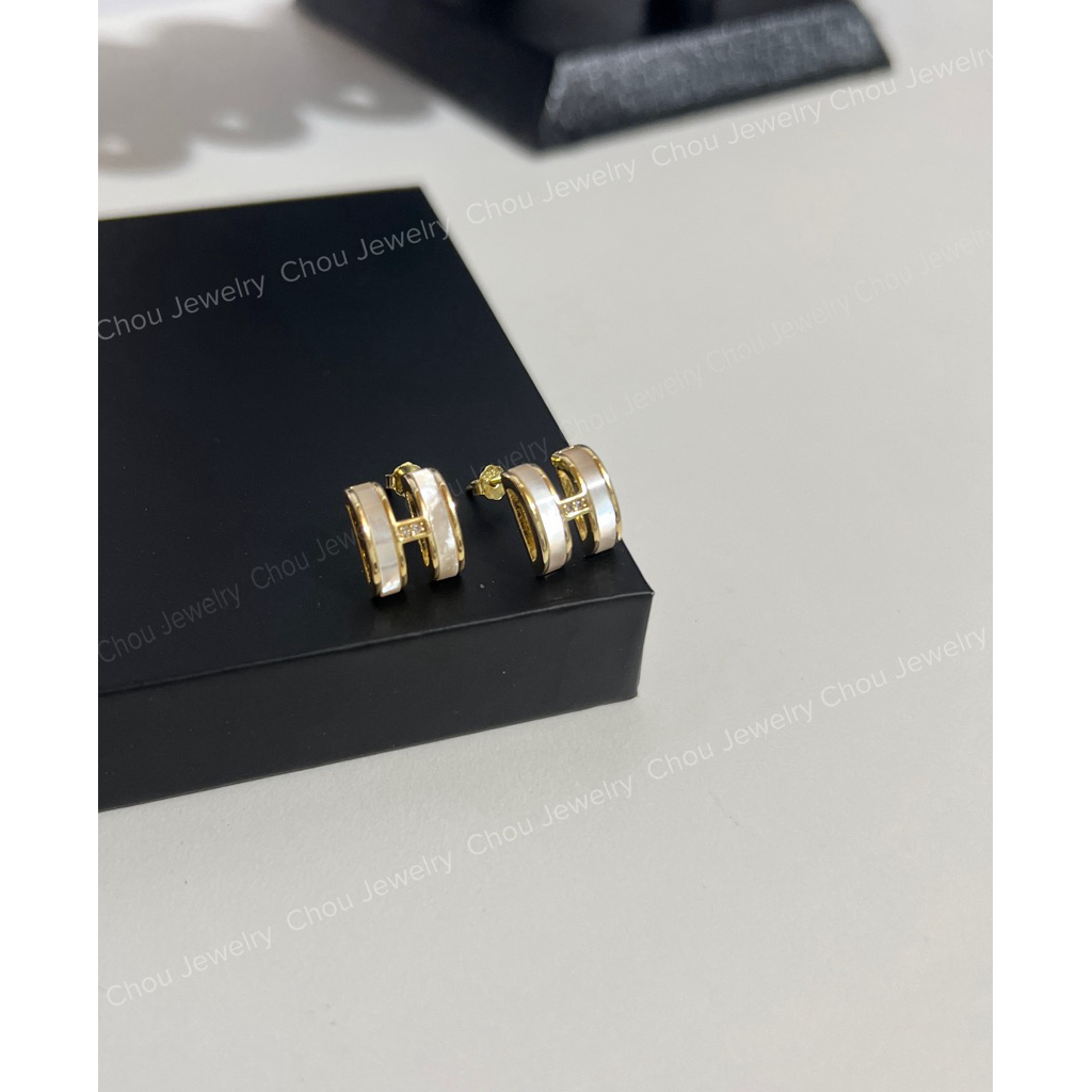[ Hoả Tốc ] Bông Tai Nữ Chữ H Mạ Vàng Trắng Đính Đá Sang Trọng, Hoa Tai Thanh Lịch- Chou Jewelry