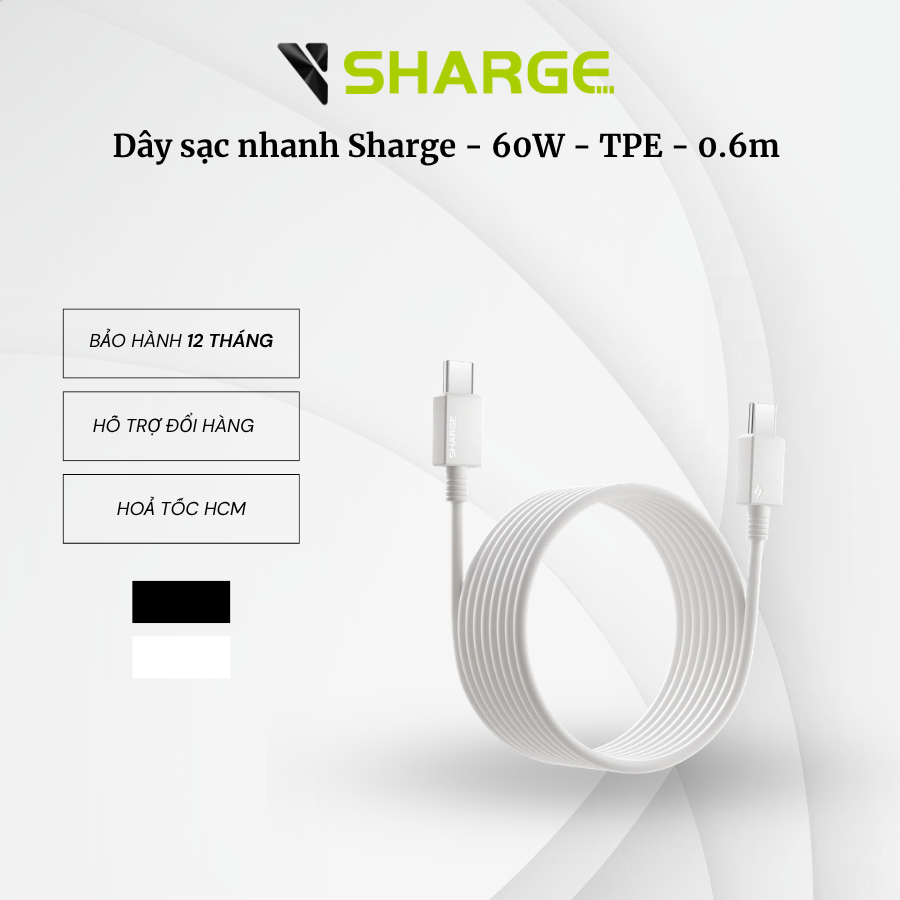 Dây sạc nhanh Sharge - 60W - TPE - 0.6m
