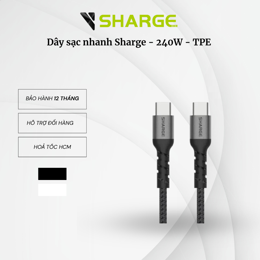 Dây sạc nhanh Sharge - 240W - TPE Chính Hãng