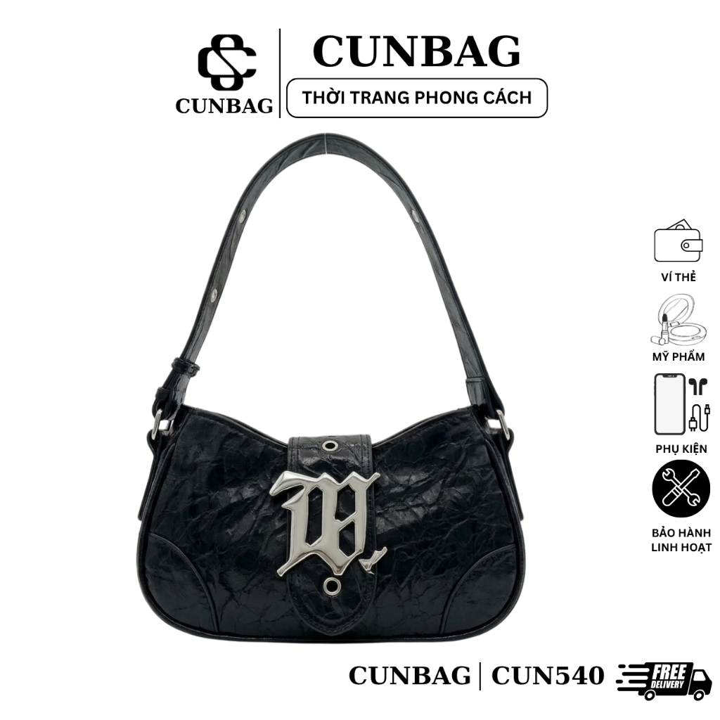 (Deal Độc Quyền) Túi Xách Nữ Kẹp Nách Khoá MM Nhung Đeo Vai Phong Cách Cá Tính CUN540