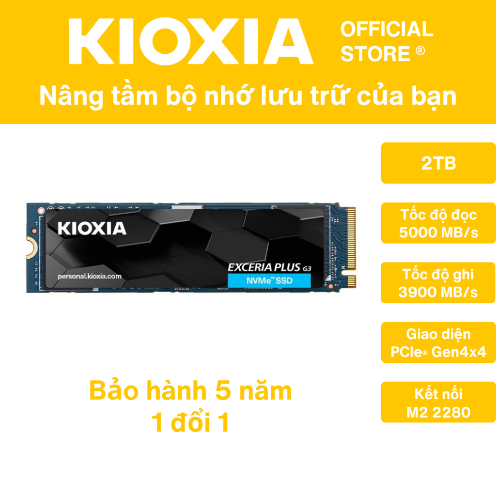 Ổ cứng gắn trong SSD KIOXIA EXCERIA PLUS G3 1TB/2TB M2 2280 PCIe4x4 NVMe upto 5000Mb/s - Bảo hành 5 