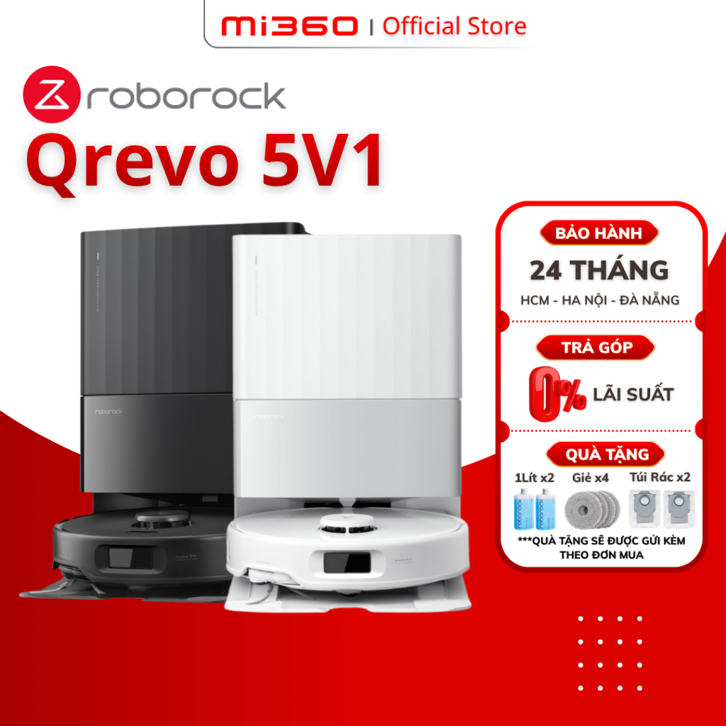 Roborock Qrevo Edge 5V1 - Robot Hút Bụi Lau Nhà Roborock  - Trắng/Đen - Bản Quốc Tế - Bảo Hành 24 Th