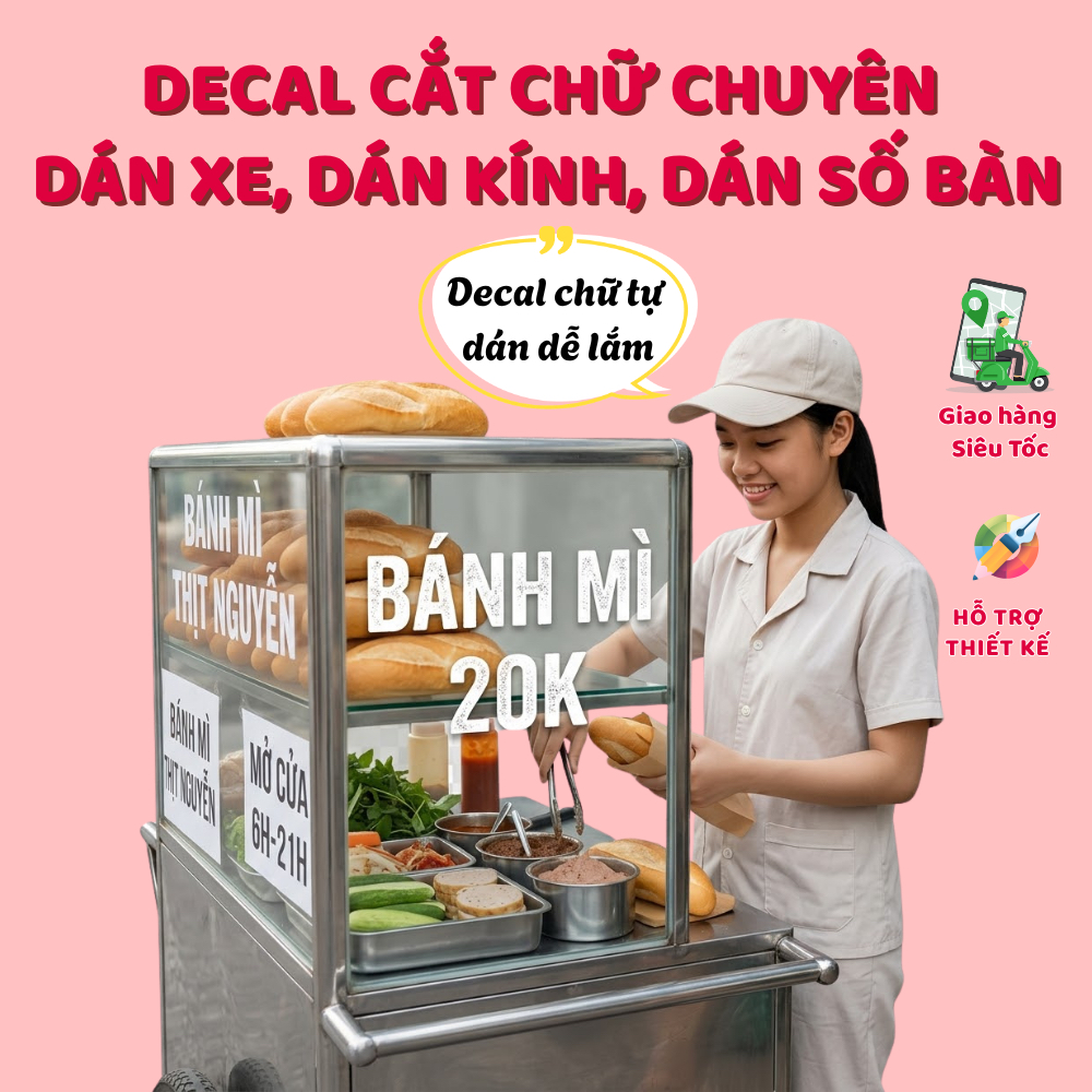 Decal Cắt Chữ Màu Dán Xe, Dán Kính – Dán Số Bàn, Logo, Slogan Chống Nước In Theo Yêu Cầu