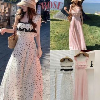 Đầm Midi Dáng Dài Ống Cup Ngực Xếp Ly Mảnh Kèm Choàng Cổ Trắng, Đầm Váy Nữ Maxi Đi Biển Chất Lụa Mềm Đẹp