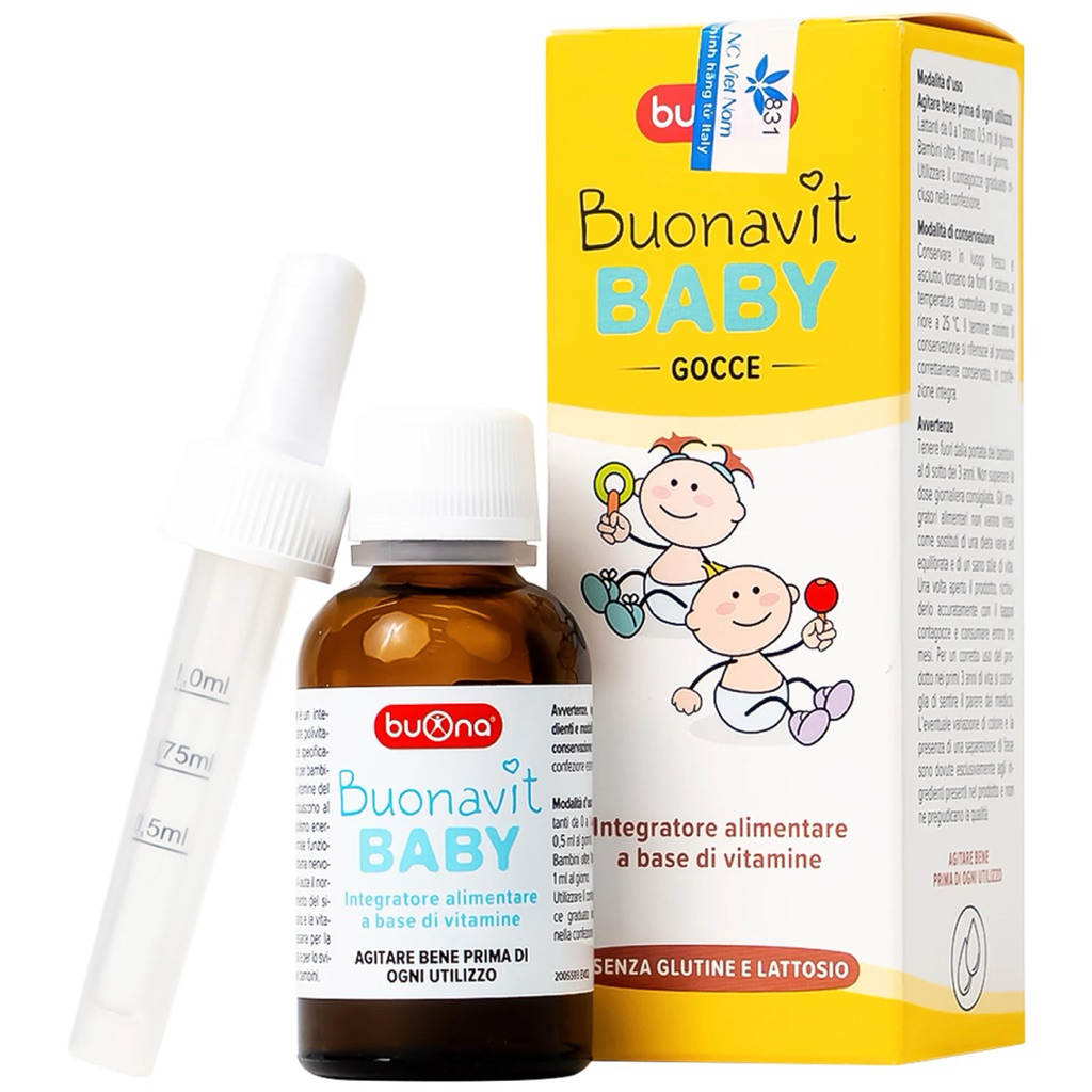 Buonavit Baby - Vitamin Tổng Hợp Nhỏ Giọt Giúp Bồi Bổ Cơ Thể, Tăng Hấp Thu Cho Trẻ - Lọ 20ml