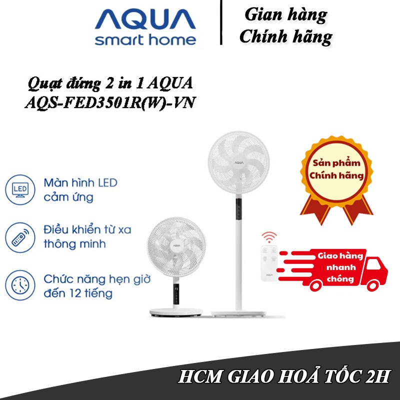Quạt đứng Aqua (Sanyo) 7 cánh AQS-FED3502R(W) - Nút cảm ứng - Có Remote - Chính hãng