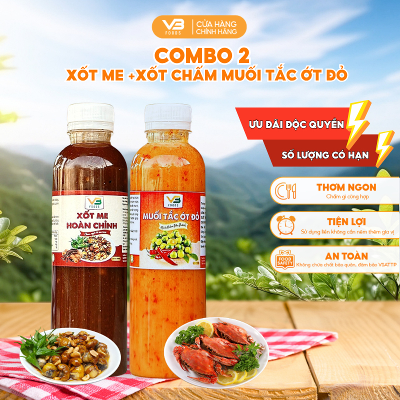 COMBO 2 Xốt Me Hoàn Chỉnh + Muối Tắc Ớt Đỏ VB FOOD - Thơm đặc trung - Trọn vị nhà làm