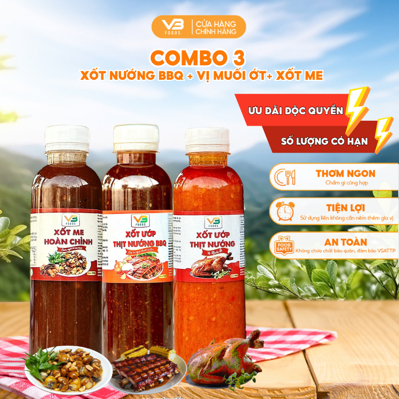 COMBO 3 Sốt ướp thịt nướng BBQ + Sốt ướp muối ớt + Sốt chấm me hoàn chỉnh - Trọn vị nhà làm VB FOOD