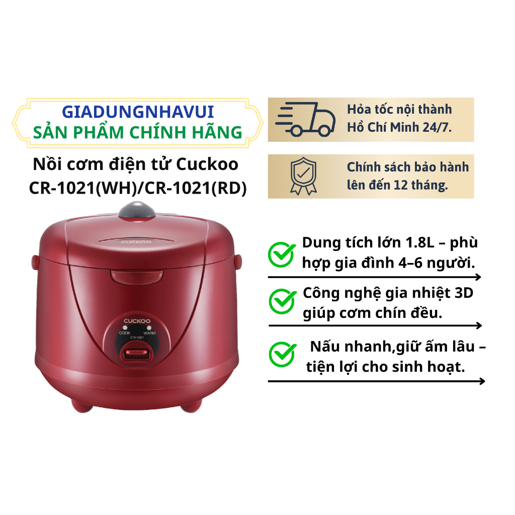 Nồi cơm điện tử Cuckoo CR-1021(WH)/CR-1021(RD)