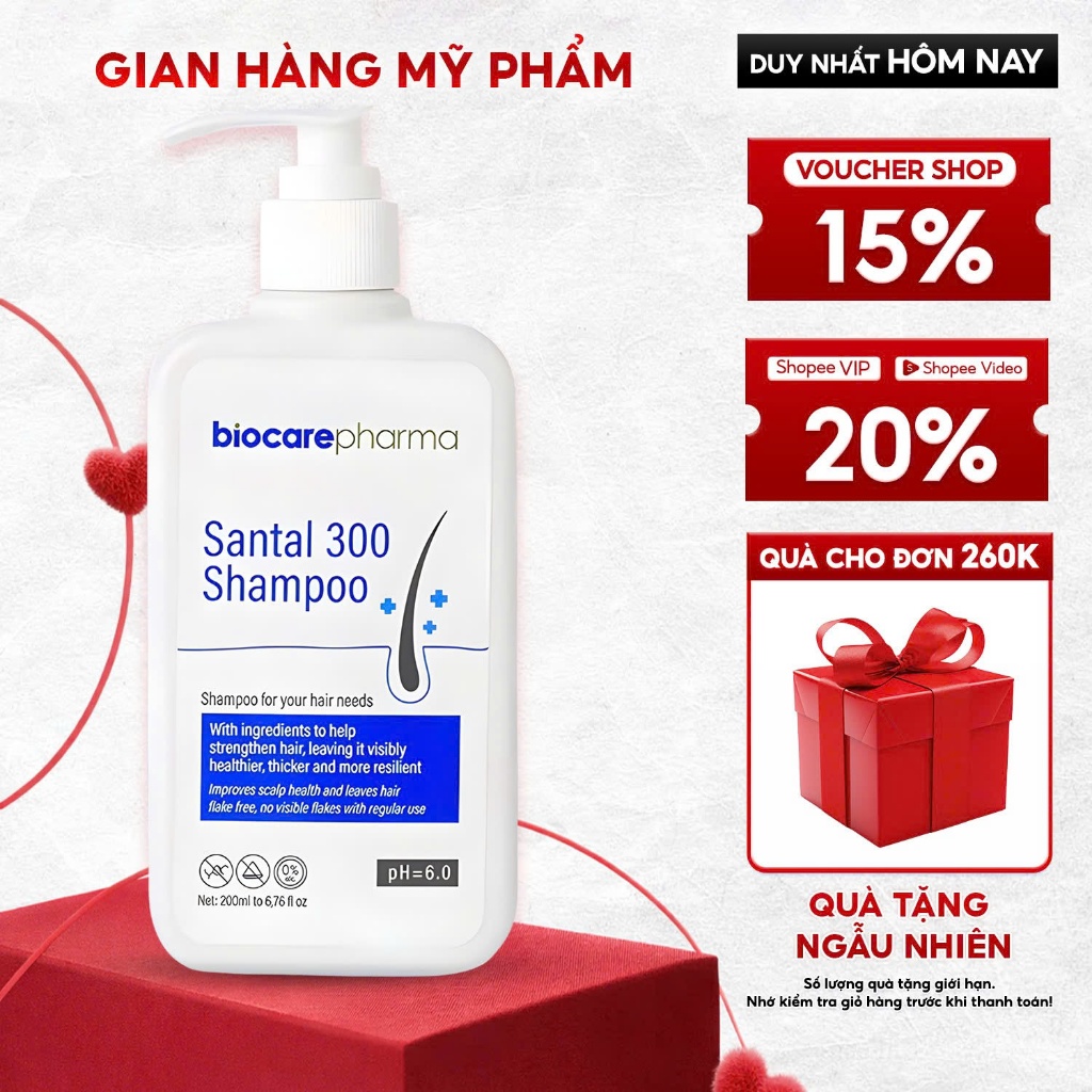 Dầu gội dược liệu BIO CARE PHARMA giảm gàu, nấm ngứa da đầu Santal 300