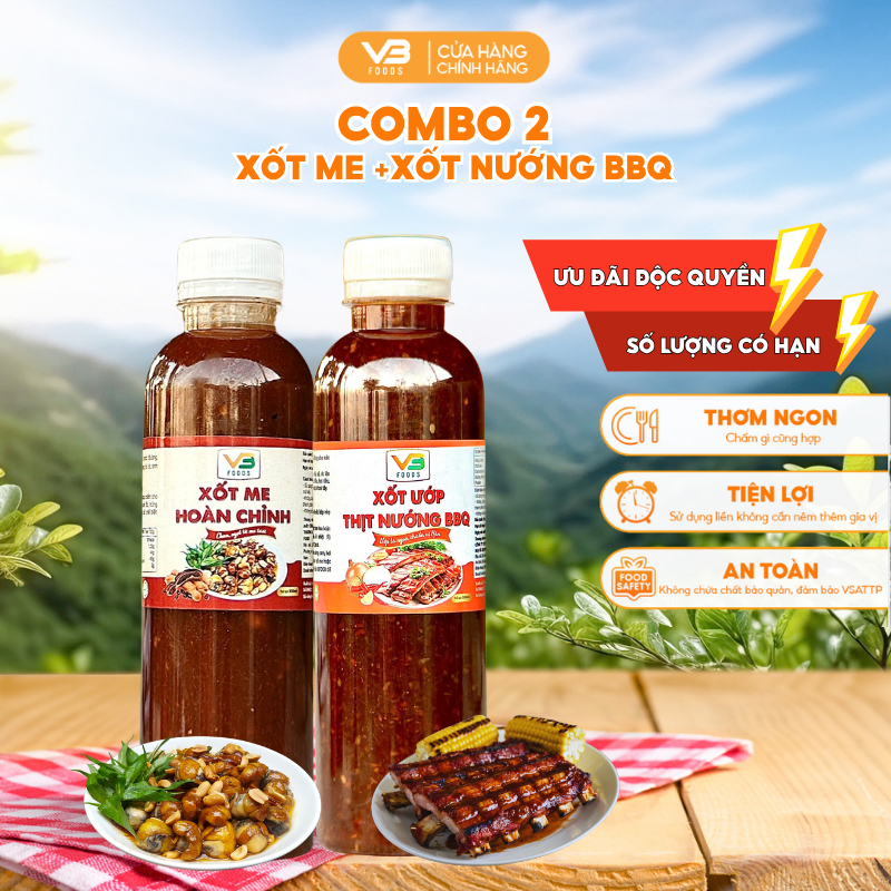 COMBO 2 Xốt me hoàn chỉnh VB FOOD  + Xốt ướp thịt nướng BBQ VB FOOD trọn vị nhà làm