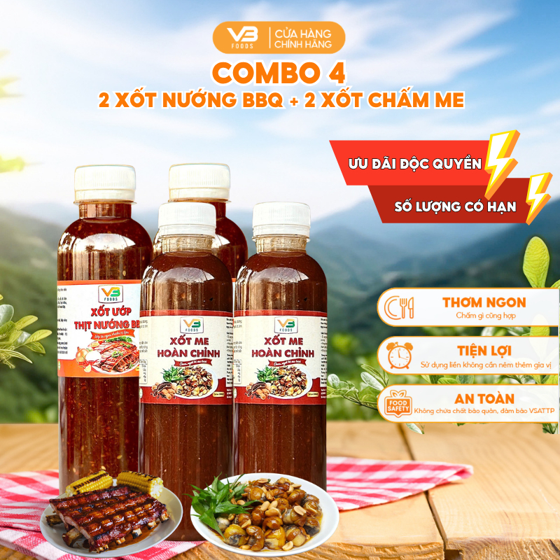 [COMBO 4] Xốt ướp thịt nướng BBQ VB FOOD + 2 Xốt me hoàn chỉnh VB FOOD - Thơm ngon đậm vị