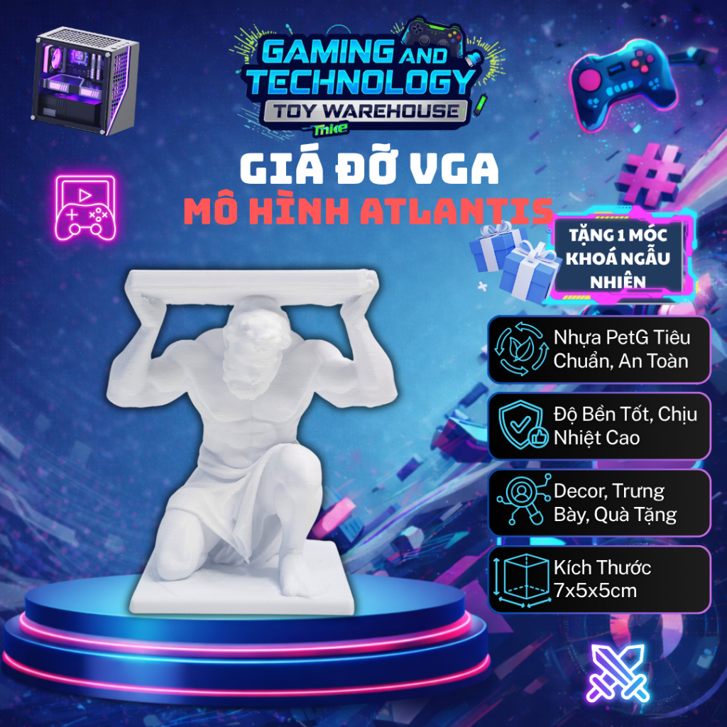 Giá Đỡ VGA Atlas Trang Trí Case PC – Giá Chống Sag VGA Mô Hình Atlantis In 3D PETG – Decor PC Gaming