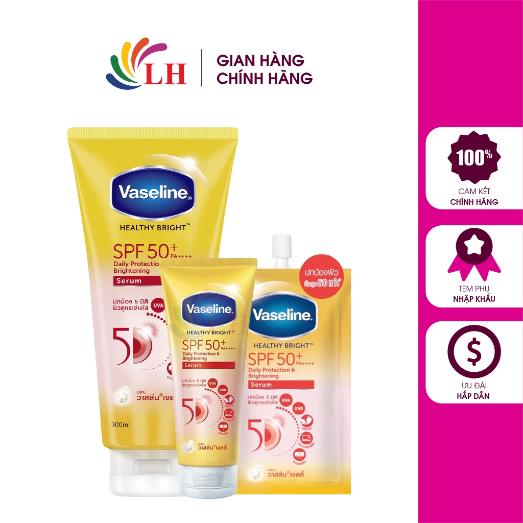 Tinh chất dưỡng thể chống nắng Vaseline Healthy Bright SPF 50+ PA++++ giúp dưỡng sáng và bảo vệ da (