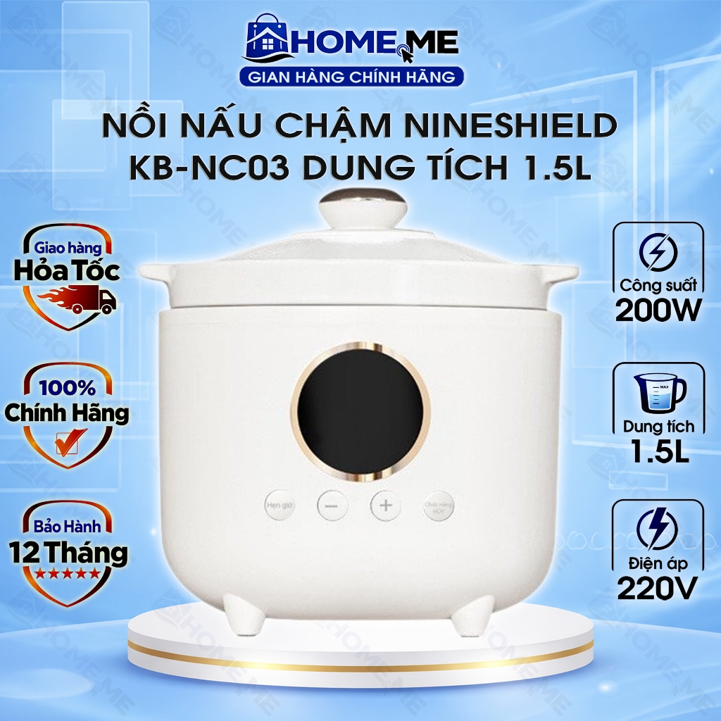 Nồi Nấu Cháo Chậm NINESHIELD Nấu Yến Dung Tích 1L - 1.5L Siêu Ngon, An Toàn và Đảm Bảo Vệ Sinh