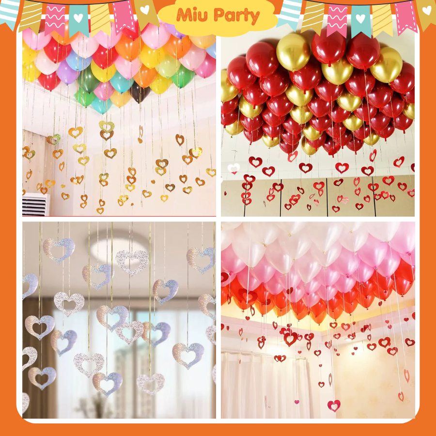 [Tặng Dây Treo] Set Dây Trái Tim Buộc Đuôi Bóng Bay, Mưa Ngôi Sao Trang Trí Sinh Nhật, Chụp Ảnh Kỷ Yếu