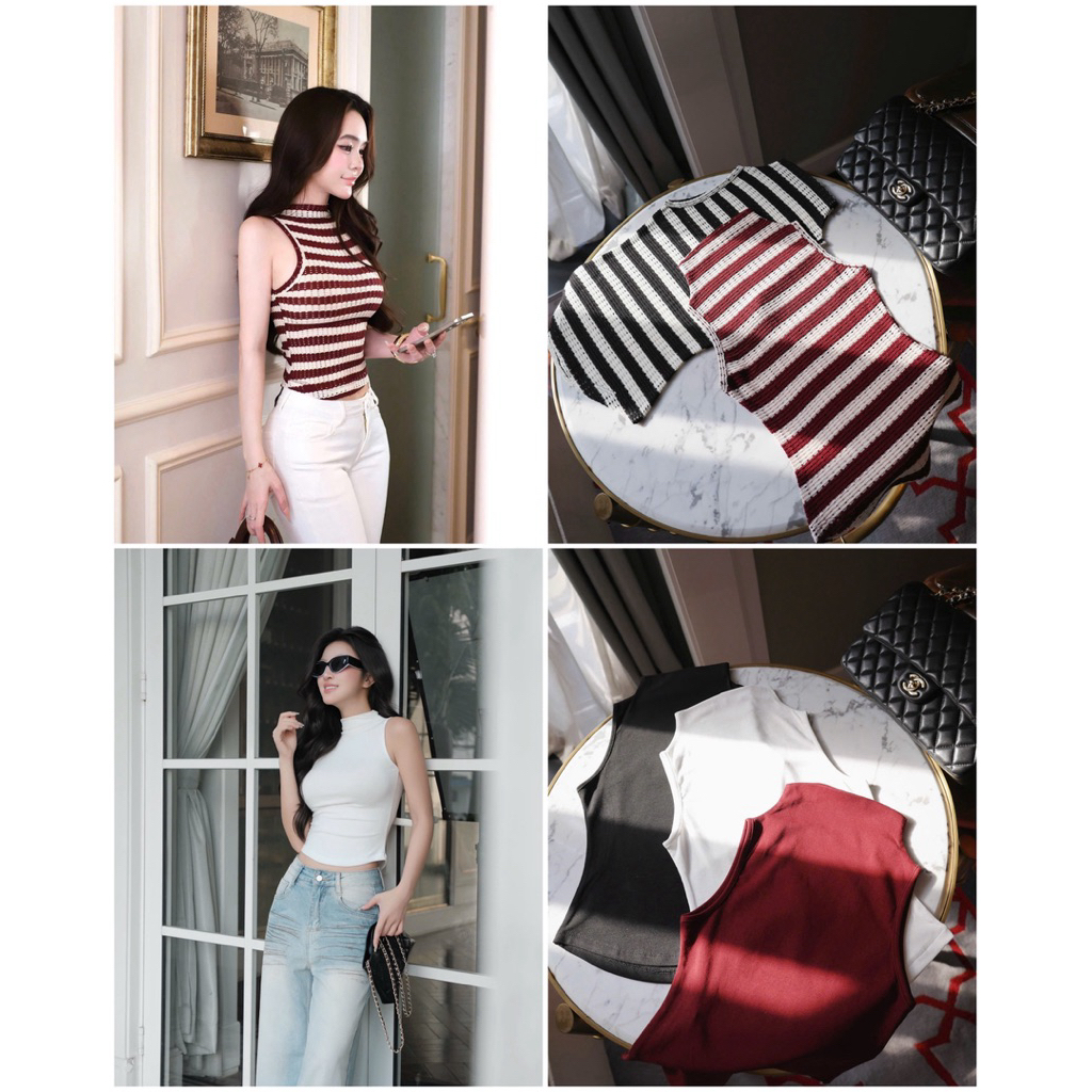 Áo Thun Vạt Bầu Sn Cổ Cao Ôm Body 𝐃𝟐𝐓 𝐒𝐓𝐎𝐑𝐄