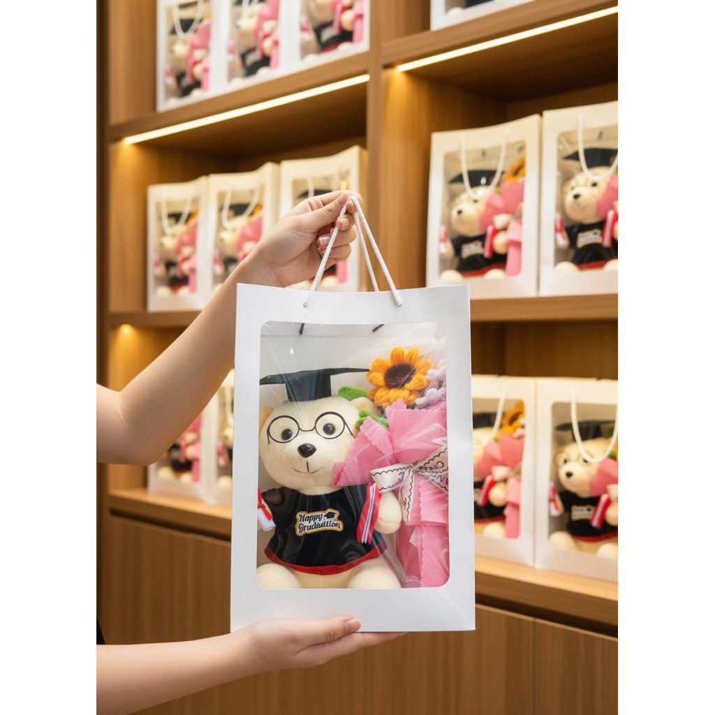 [Hoả tốc] Set quà tốt nghiệp có gấu bông và hoa hướng dương kẽm nhung TẶNG KÈM THIỆP VÀ ĐÈN