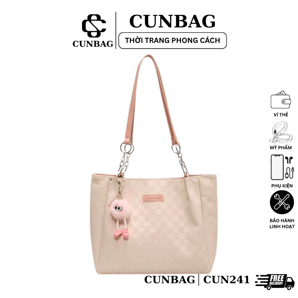 (Tặng charm gấu ) Túi xách nữ tote công sở kẻ ô  da PU cao cấp CUN241 | BigBuy360 - bigbuy360.vn