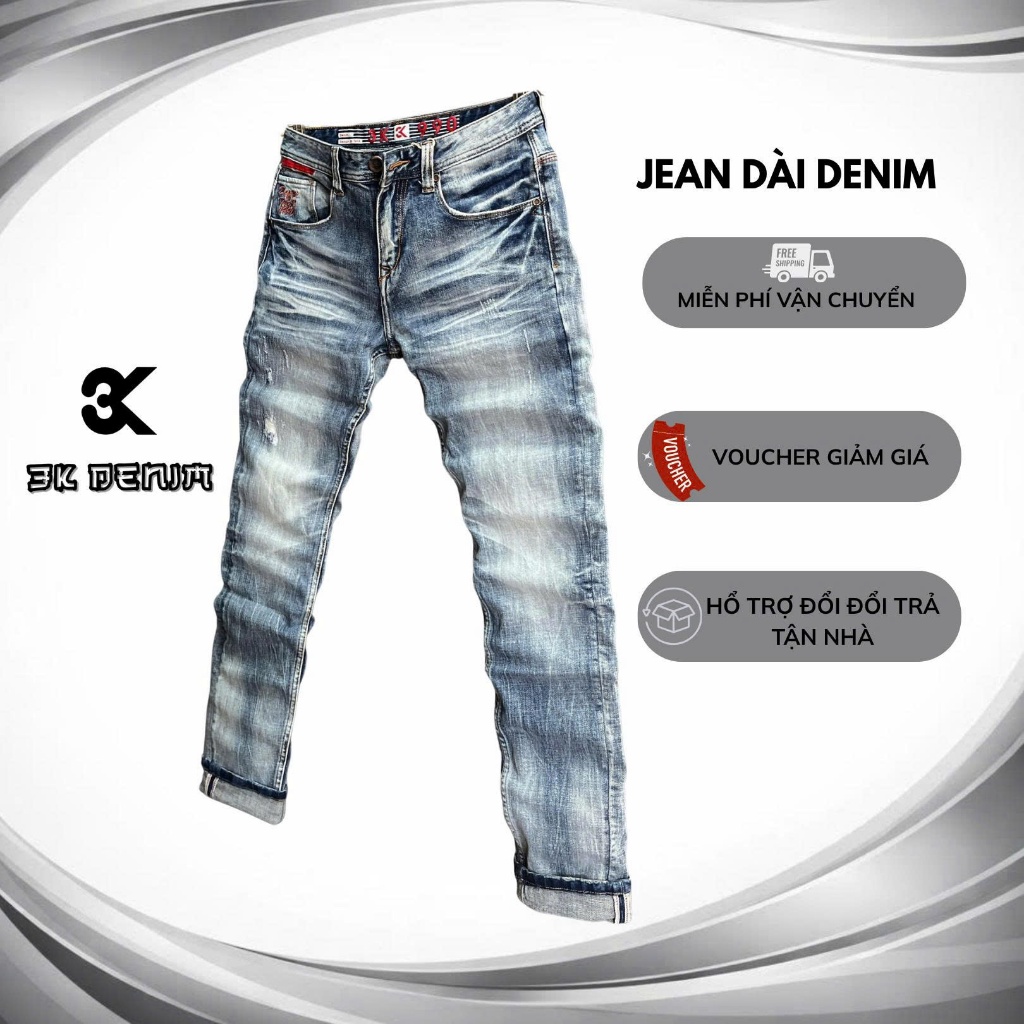 [3K DENIM] Quần Jean Denim Guangzhou J4075- 3K-M17-A Màu Xanh Bạc Was Đánh Rách Nhẹ Mẫu Mới