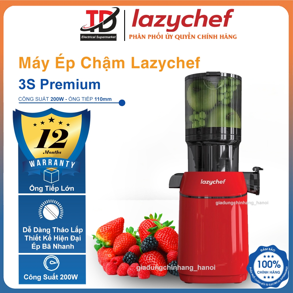 Máy Ép Chậm Lazychef Premium 3S LC-04ME, Ống Tiếp Rộng - Ép Kiệt - Dễ Tháo Lắp, Vận Hành Êm Ái, Hàng