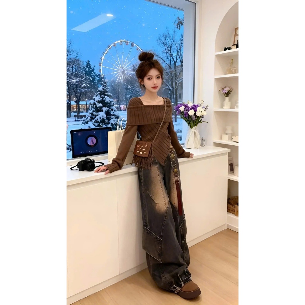 Quần Jean Nữ Ống Rộng Baggy Phong Cách Y2K Street Style Cá Tính – ÉNNIE