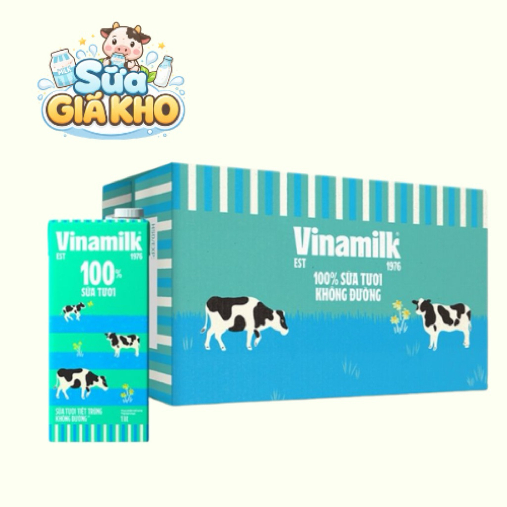 VINAMILK - Thùng 12 hộp 1 LÍT sữa tươi tiệt trùng không đường Vinamilk