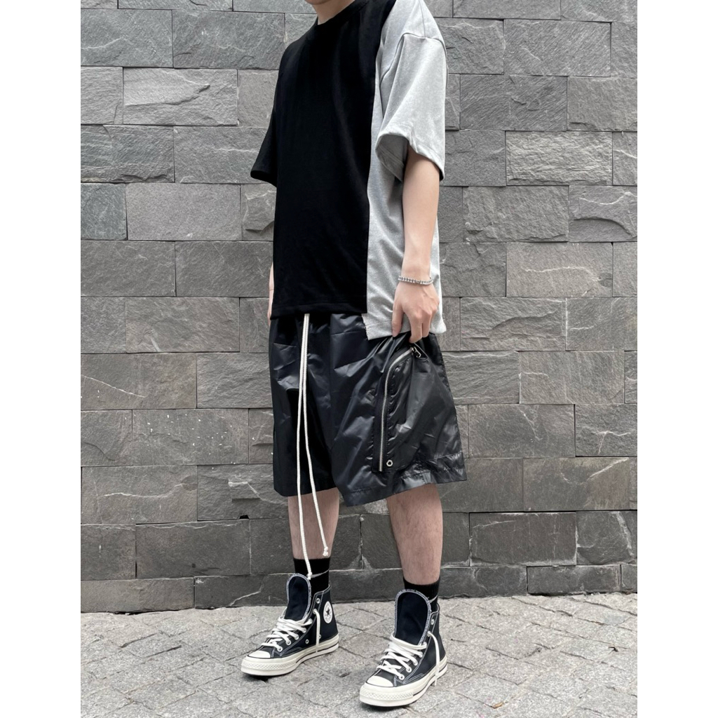 Baggy Nylon Short - quần short gió đen nhám / đen bóng