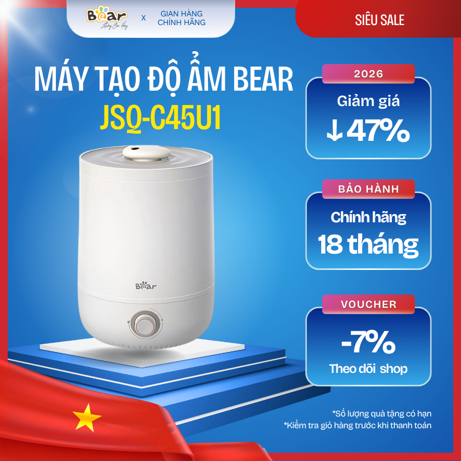 💧 Máy Tạo Ẩm Bear JSQ-C45U1 🌫️ Nhỏ Gọn – Dễ Dùng – Tự Ngắt An Toàn