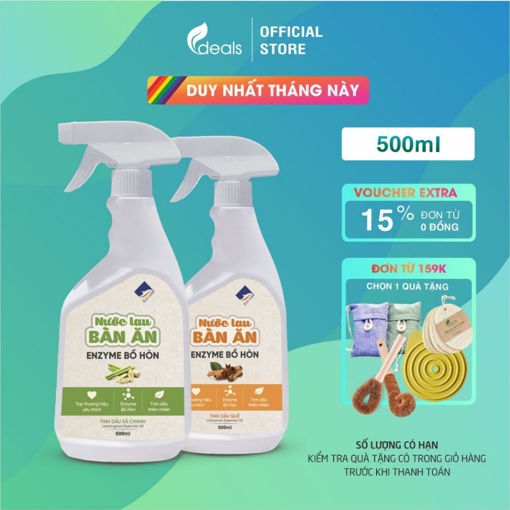 Nước Lau Bàn Ăn Enzyme Bồ Hòn ECOCARE 500ml - Diệt khuẩn, sạch mảng bám & dầu mỡ, an toàn trẻ nhỏ