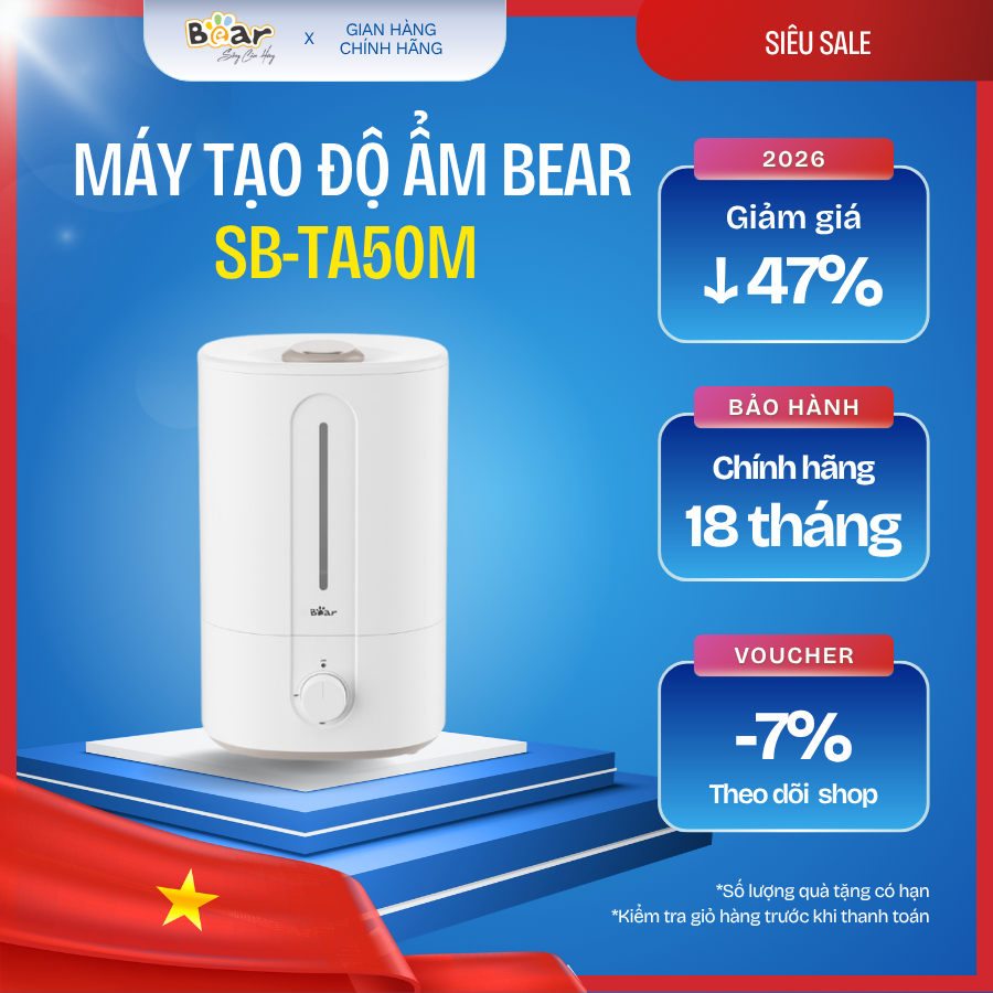 💧 Máy Tạo Độ Ẩm Bear 5L SB-TA50M 🌫️ Phun Mạnh – Kháng Khuẩn – Dùng 30H – Chính Hãng