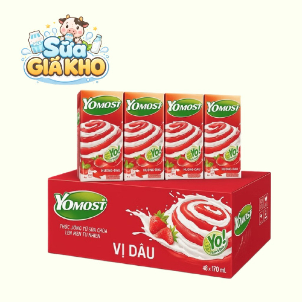 YOMOST - Thùng 48 hộp 170Ml sữa chua uống yomost vị Dâu