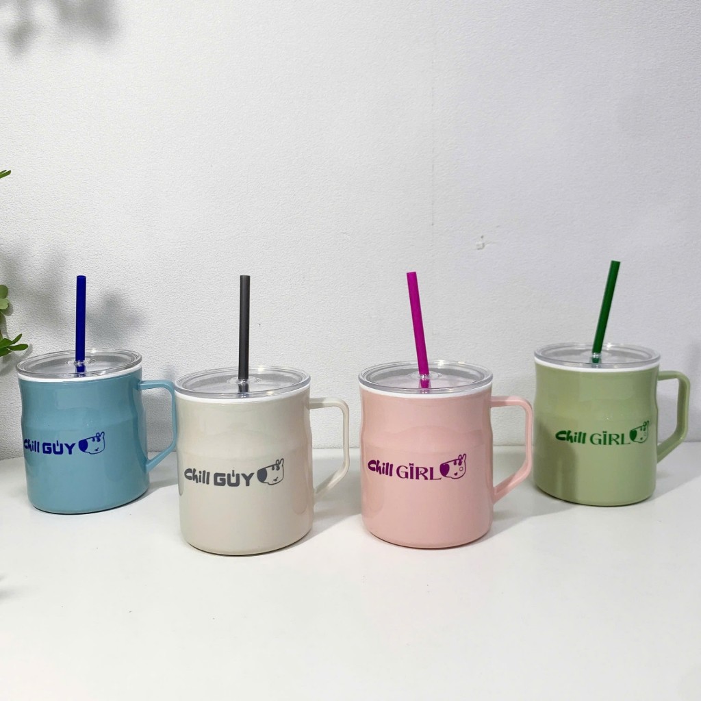 Ly Giữ Nhiệt Chill Guy 700ML Có Quai – Ly Nhựa 2 Lớp Kèm Ống Hút Tân Lập Thành