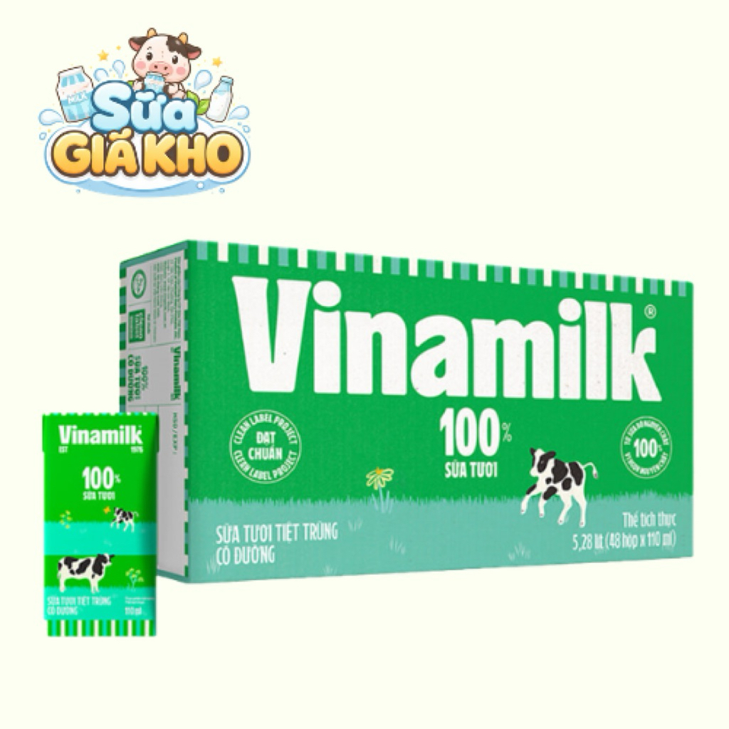 VINAMILK - Thùng 48 hộp 110ML sữa tươi tiệt trùng CÓ ĐƯỜNG Vinamilk