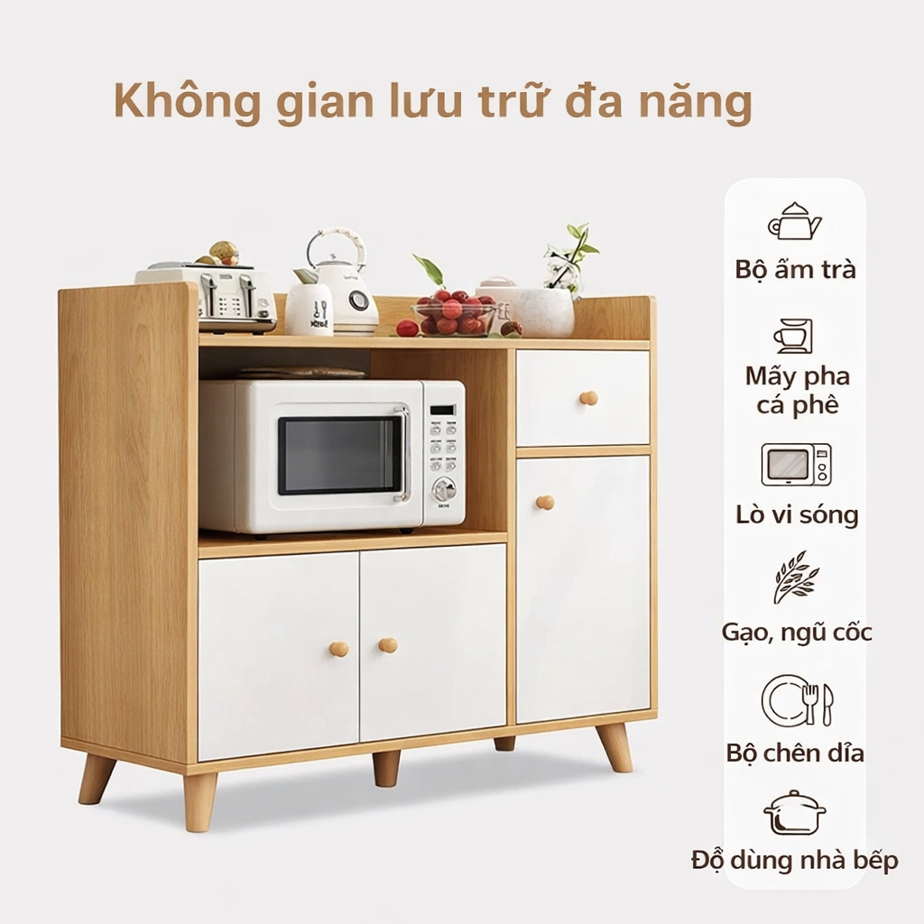BM Tủ bếp đa năng kệ lò vi sóng tủ gỗ hiện đại nhiều ngăn chứa tiết kiệm không gian | BigBuy360 - bigbuy360.vn