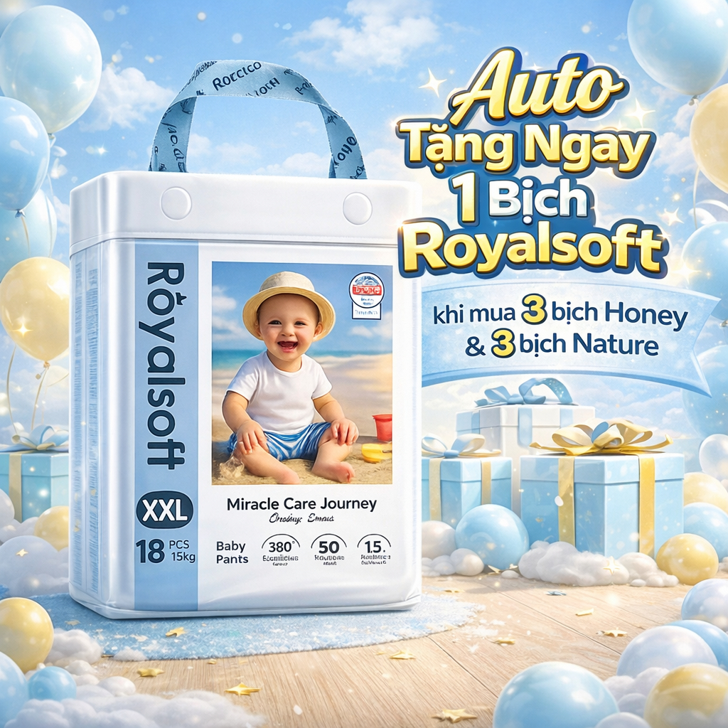 (Auto TẶNG QUÀ 1 Bịch Royal soft ) Tã Bỉm Quần  Honey Nature Thấm Hút Đủ Size