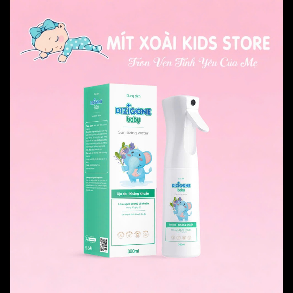 Xịt kháng khuẩn dịu da DIZIGONE Baby 300ml: Xịt tay chân, đồ dùng của bé