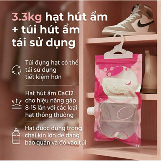 3.3kg hạt + túi hút ẩm tái sử dụng Con Thỏ GRB dùng ở tủ quần áo, tủ giày, không gian nhỏ