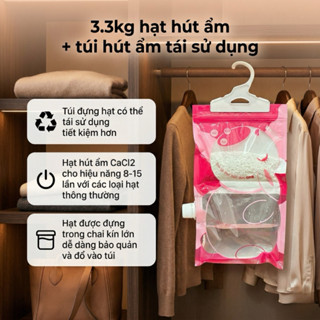 3.3kg hạt + túi hút ẩm tái sử dụng Con Thỏ GRB Khử mùi hôi, lọc bụi trong không khí dùng trong tủ quần áo, tủ giày,...