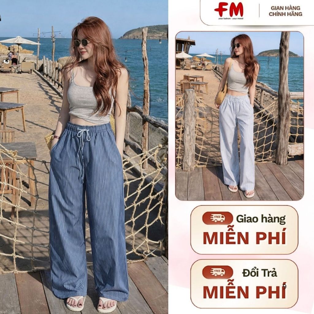 Quần Ống Suông Kẻ Sọc Nữ FMSTYLE Phối Dây Năng Động Tôn Dáng Dễ Mặc 26030138
