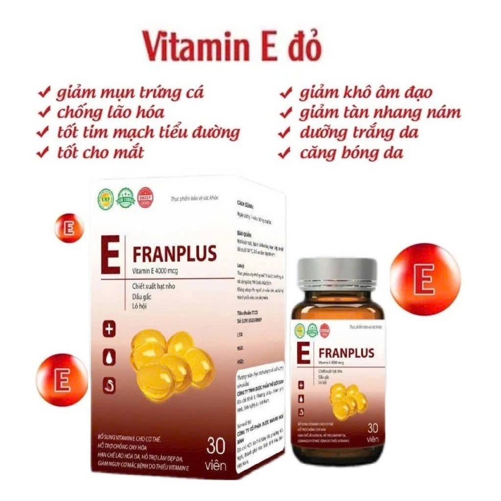E Franplus - Viên uống bổ sung Vitamin E 4000 mcg (fran plus hộp 30 viên)