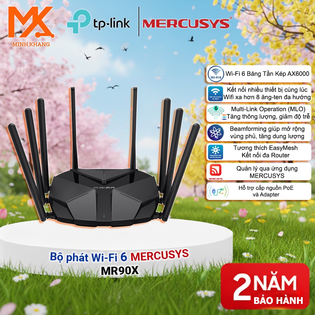 Router WiFi 6 Mercusys MR90X AX6000 8-Stream Băng Tần Kép Chính Hãng