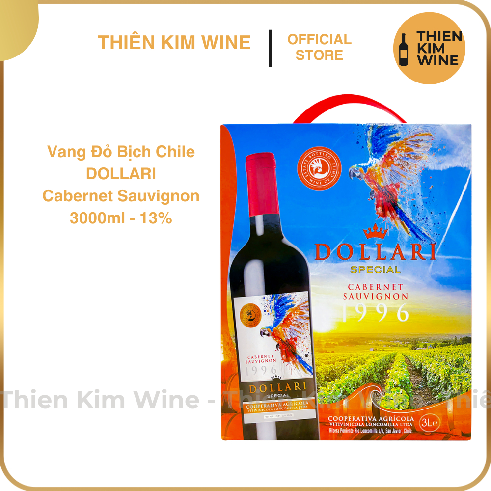 [Chính Hãng] - (Bịch 3 lít) Rượu Vang Đỏ Chile DOLLARI Special Cabernet Sauvignon - 13%